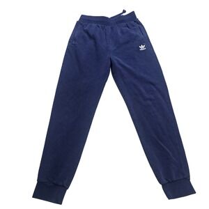 Adidas Joggers Men L Navy Blue Trefoil Fleece Sweatpants Drawstring